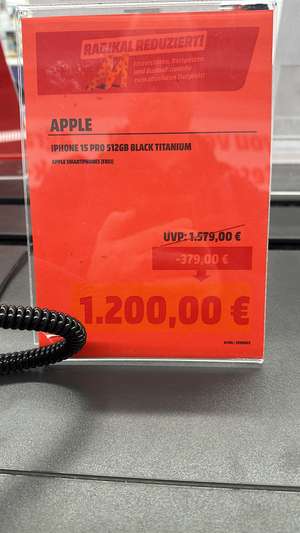 [Lokal MediaMarkt Wiesbaden] Apple iPhone 15 Pro 512GB Titan Schwarz