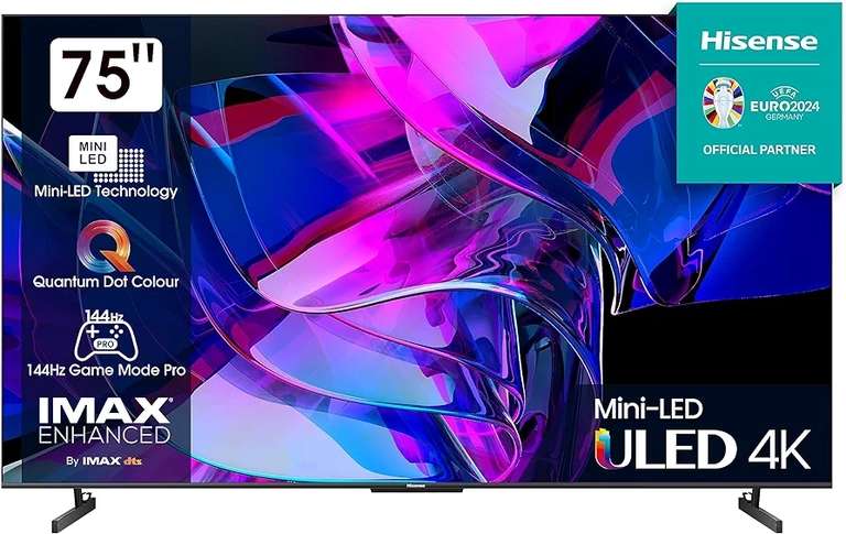[Euronics] - Hisense 75U7KQ - 75", 4K Mini LED ULED HDR Smart TV, Quantum Dot, 120Hz, HDMI 2.1, Game Mode Pro, Dolby Vision IQ & Atmos