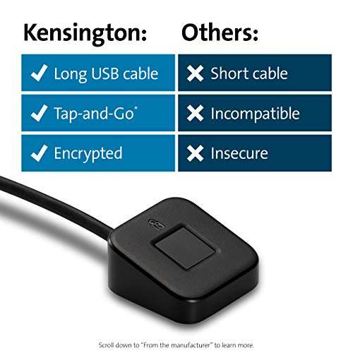 [Prime] Kensington VeriMark Desktop Fingerprint Key, Biometrische Fingerabdruck-Authentifizierung, Identitätsleser, Schwarz, K62330WW