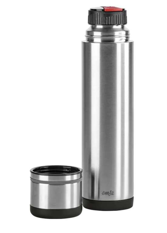 Emsa Thermosflasche Mobility 509238, Edelstahl, Isolierflasche, silber / schwarz, 0,7 l, Maße: (HxØ) 25 x 7 cm