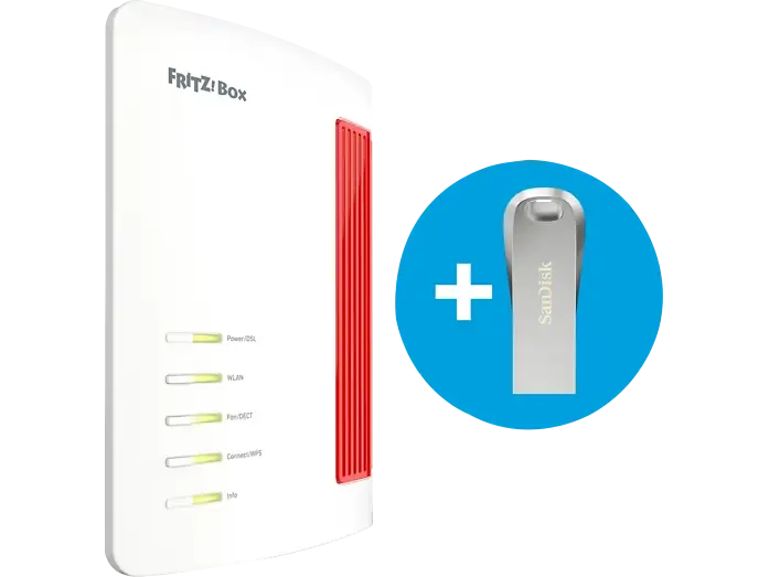 FRITZ! FRITZ!Box 7690, (Wi-Fi 7) + SanDisk USB-Stick WLAN Mesh Router 7136 Mbit/s