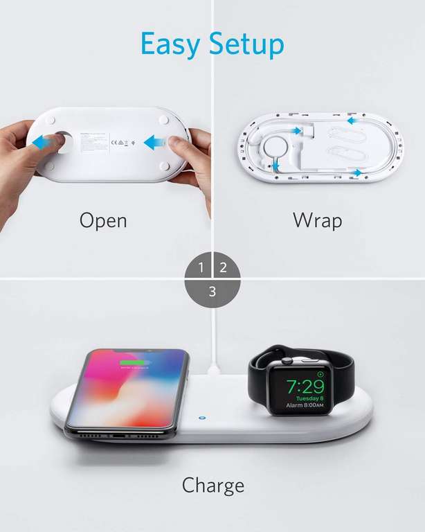 Anker PowerWave+ Ladepad mit Apple Watch Ladedock (Qi bis 10W, iPhones bis 7.5W, Watch bis Series 4, inkl. QC-Netzteil & Micro-USB-Kabel)