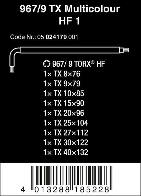 Wera 05024179001 967/9 TX Multicolour HF 1 Winkelschlüsselsatz mit Haltefunktion, 9-teilig, PRIME