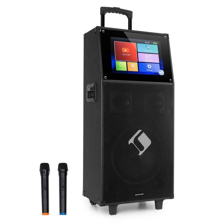 Auna KTV M Karaoke-System -52% 144,99€ 12,1" Touch-Display 2UHF Mic WiFi BT USB SD HDMI Trolley Party-Lautsprecher (Bluetooth; WLAN (WiFi)