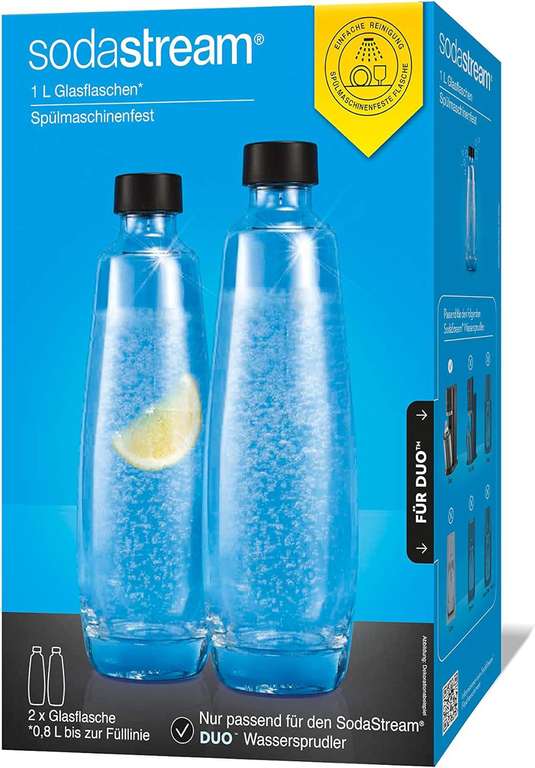 SodaStream Glasflaschen 2er-Set, 2x 1 Liter, für DUO Sprudler [Prime]