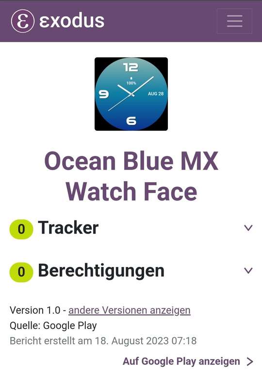(Google Play Store) Ocean Blue MX Watch Face (WearOS Watchface, analog)
