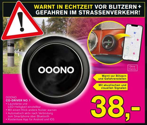 OOONO Co-Driver No1 - Warnt vor Blitzern & Gefahrenstellen