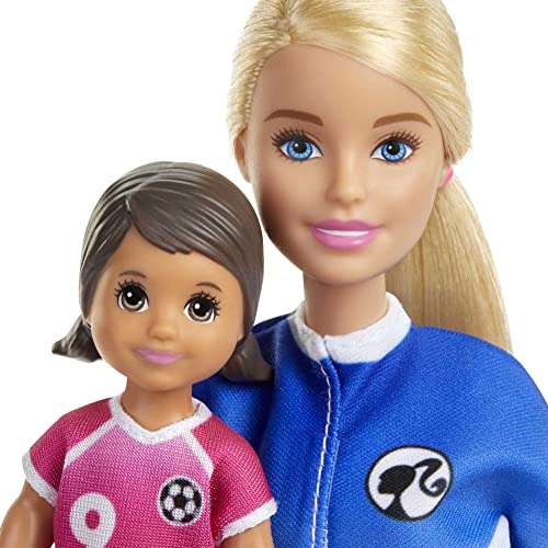 [Prime] Barbie GLM47 -Fußballtraining-Spielset mit Fußballtrainerin-Puppe (blond), Schülerinpuppe und Zubehör