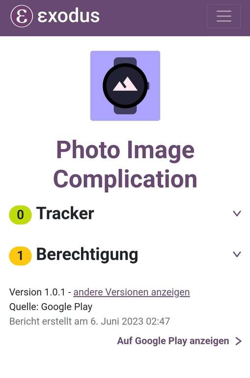(Google Play Store) Photo Complication for Wear OS (WearOS Komplikation)