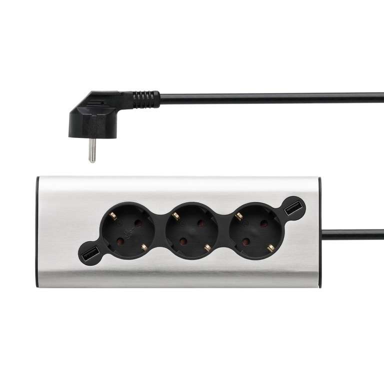 3er WMF Steckdose mit 2 USB, Mehrfachsteckdose, Ambient Licht, für Küche, Büro, Wohnzimmer, 45° Winkel-Steckdose, Edelstahl matt (Abholung)