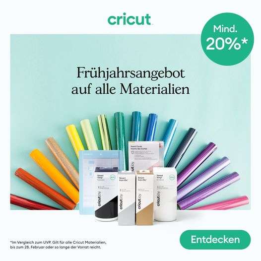 Cricut Shop 30% auf alle Materialen und Zubehör für Plotter - ab 50€ Versandkostenfrei