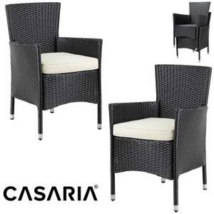 Canaria Polyrattan Gartenstuhl 2er-Set in Schwarz/Creme | inkl. 7 cm dicken Sitzauflagen | Max. Belastbarkeit: 160 kg | Stühle stapelbar