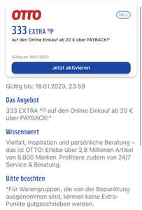 [PAYBACK / OTTO] 333 Extra Punkte ab 20€ (personalisiert)