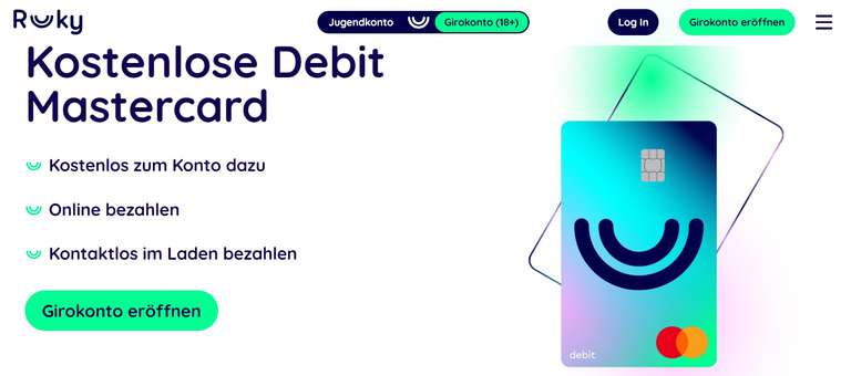Ruuky gebührenfreie Debit Mastercard Kreditkarte (virtuell + physisch) inklusive Girokonto (BE IBAN) und KWK 20€/20€