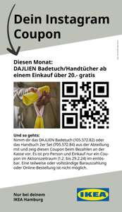 [Lokal Hamburg] Kostenloses Badetuch oder 2x Handtücher ab 20€ MEW bei IKEA