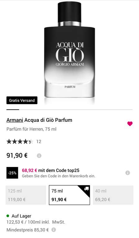 Armani Acqua di Gio Pafum 75 ml