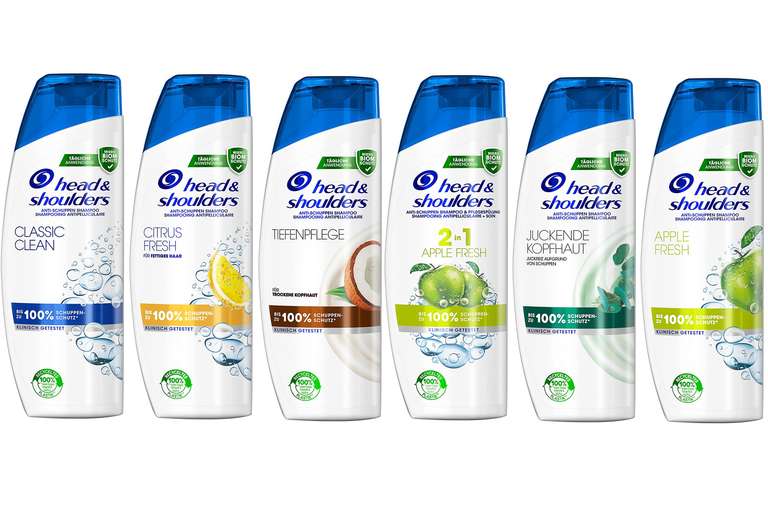 4 x Head & Shoulders Anti-Schuppen-Shampoo, z.B. 300ml "Citrus Fresh", "Classic Clean" oder "Tiefenpflege" | 2,80€ pro [Prime Spar-Abo]