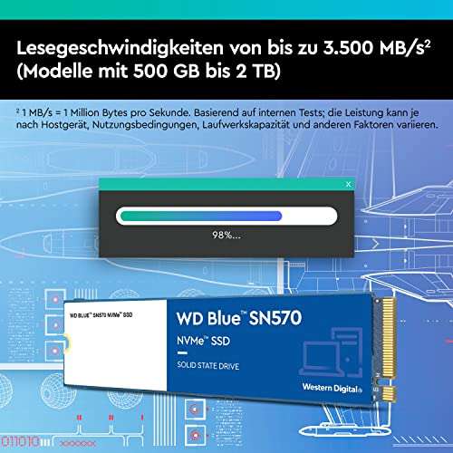 WD Blue SN570 NVMe SSD intern 2 TB (für Kreativprofis, M.2 2280 PCIe Gen3 x 4 NVMe SSD, Lesen bis zu 3.500 MB/s