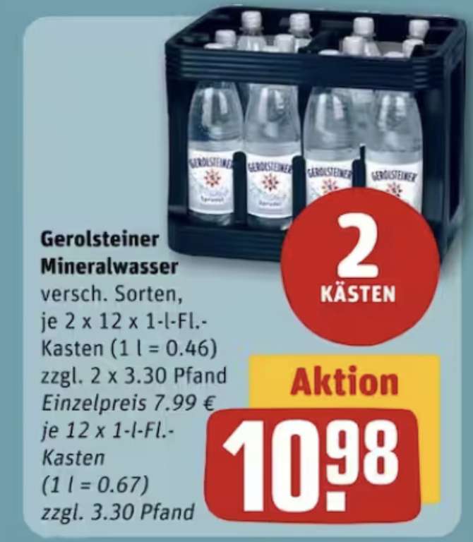 [Lokal Bundesweit? REWE] 2x Gerolsteiner 12x 1 Liter 5€ Rabatt; 5,49€ je Kiste