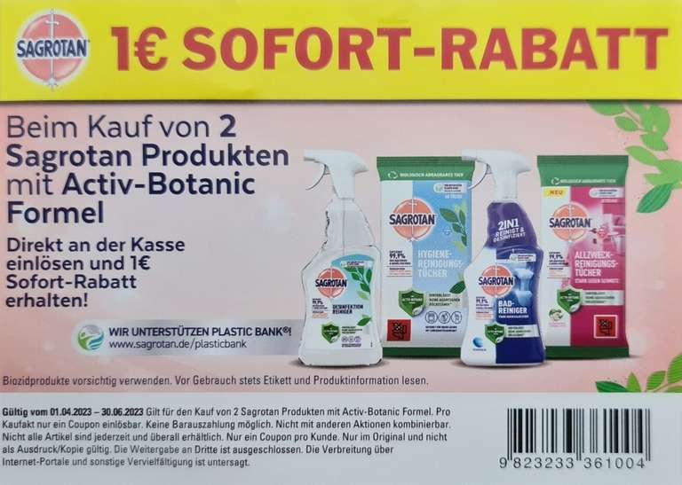 [Müller] 1€ Sofort-Rabatt beim Kauf von 2 Sagrotan Produkten mit Botanic Formel