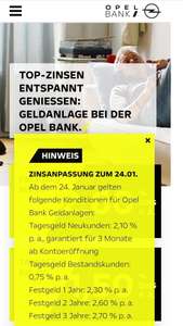 Opel Bank Tagesgeld 2,1% monatliche Zinszahlung
