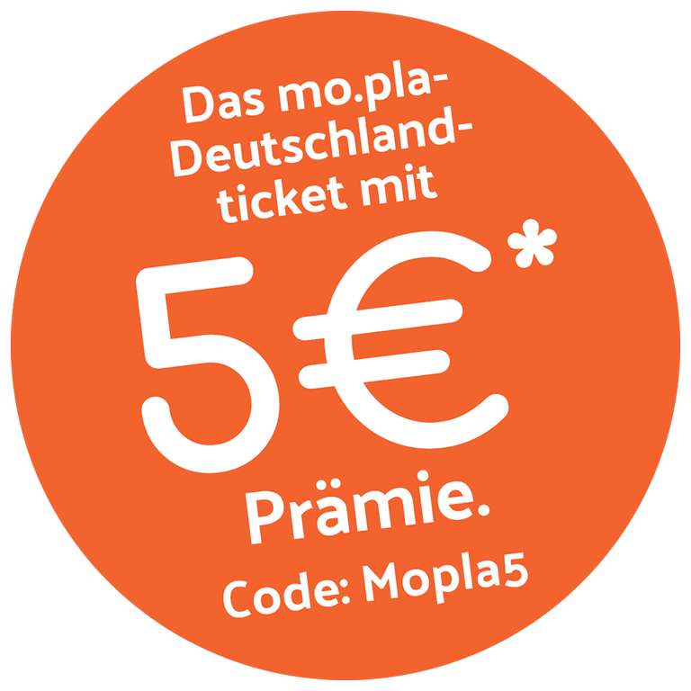[mo.pla] 5 € Rabatt für deine erste Zahlung zum Deutschland Ticket somit 44 € statt 49 € (Neukunden)