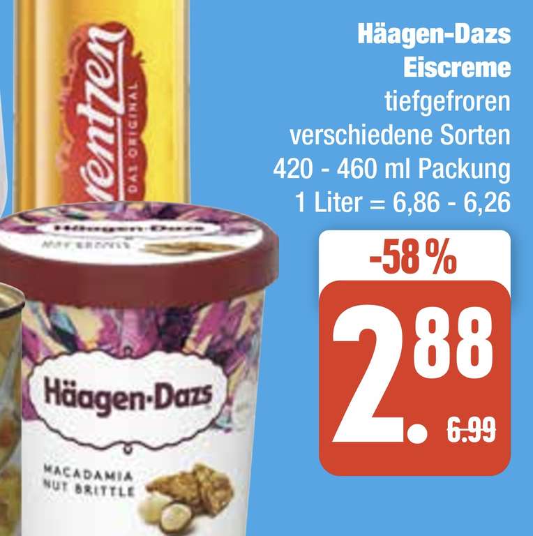 Lokal Edeka / Marktkauf Nord Häagen Dazs verschiedene Sorten, je 420/460 ml nur am 29.04.2023 für 2,88€