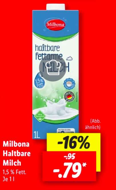 (LIDL) Milbona H-Milch 1,5% Fett 1 Liter