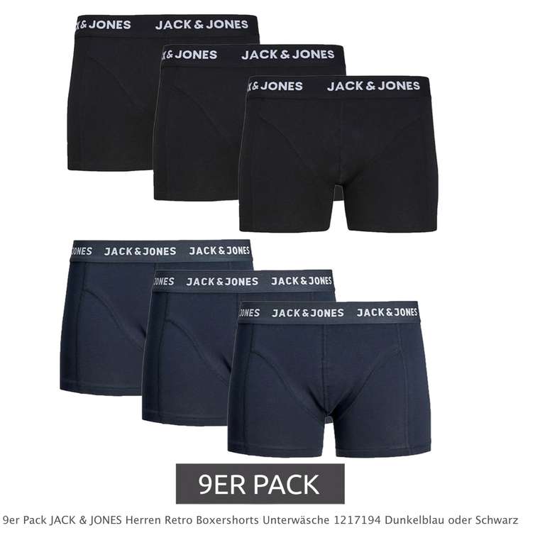 9er Pack Jack & Jones 95% Baumwolle Boxershorts schwarz/ blau 35,28€ VSK-FREI