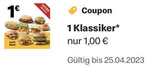 [personalisiert] McDonald’s 1 Klassiker für € 1 (z.B. Big Mac, McChicken, Hamburger Royal Käse, Hamburger Royal TS, Chicken McNuggets)