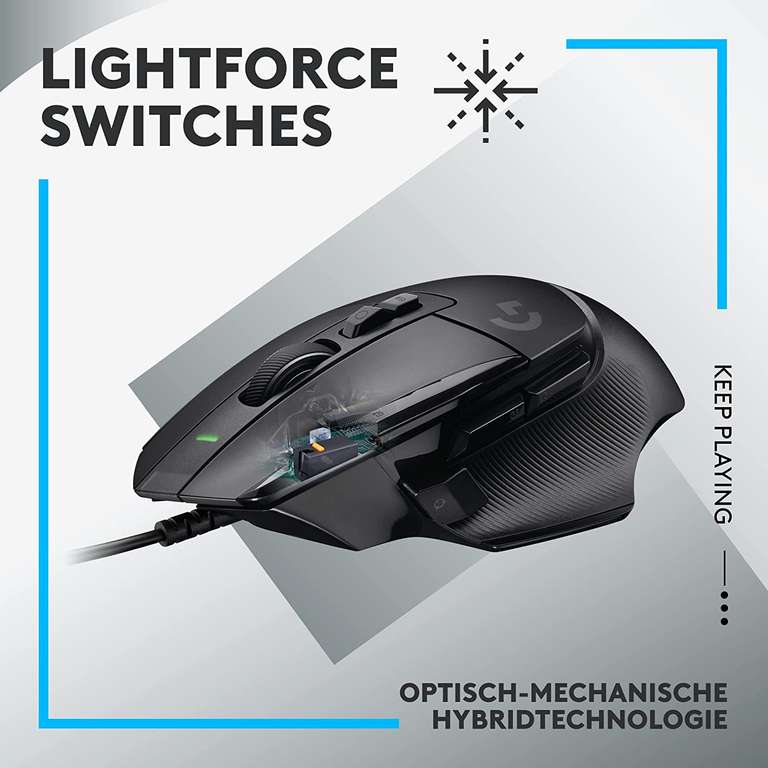 Logitech G502 X Kabelgebundene Gaming-Maus - LIGHTFORCE Hybrid optisch-mechanische Primärschalter, HERO 25K Gaming-Sensor - Schwarz