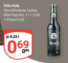 [Globus Rostock] Fritz Kola / Brause verschiedene Sorten 0,33l Flasche je 0,69€ / Mio Mio Mate 0,5l für 0,55€ - lokal