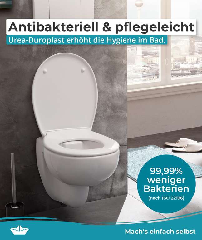 Calmwaters Premium WC Sitz einfache Montage, Toilettendeckel bis 250 kg, antibakteriell, doppelte Absenkautomatik, 2 Montage Optionen, weiß