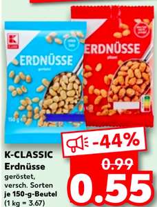 (Kaufland) K-Classic Erdnüsse geröstet, verschiedene Sorten, 150 g Beutel
