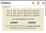 Fossil Sale - Bis zu 60€ Extra Rabatt - MBW:100€,150€,200€