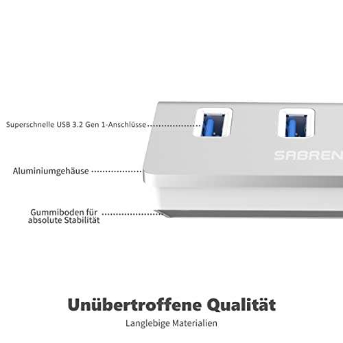 [Prime] Sabrent HB-MAC3 USB-Hub (4x USB-A, insgesamt 5Gbit/s, Aluminium)