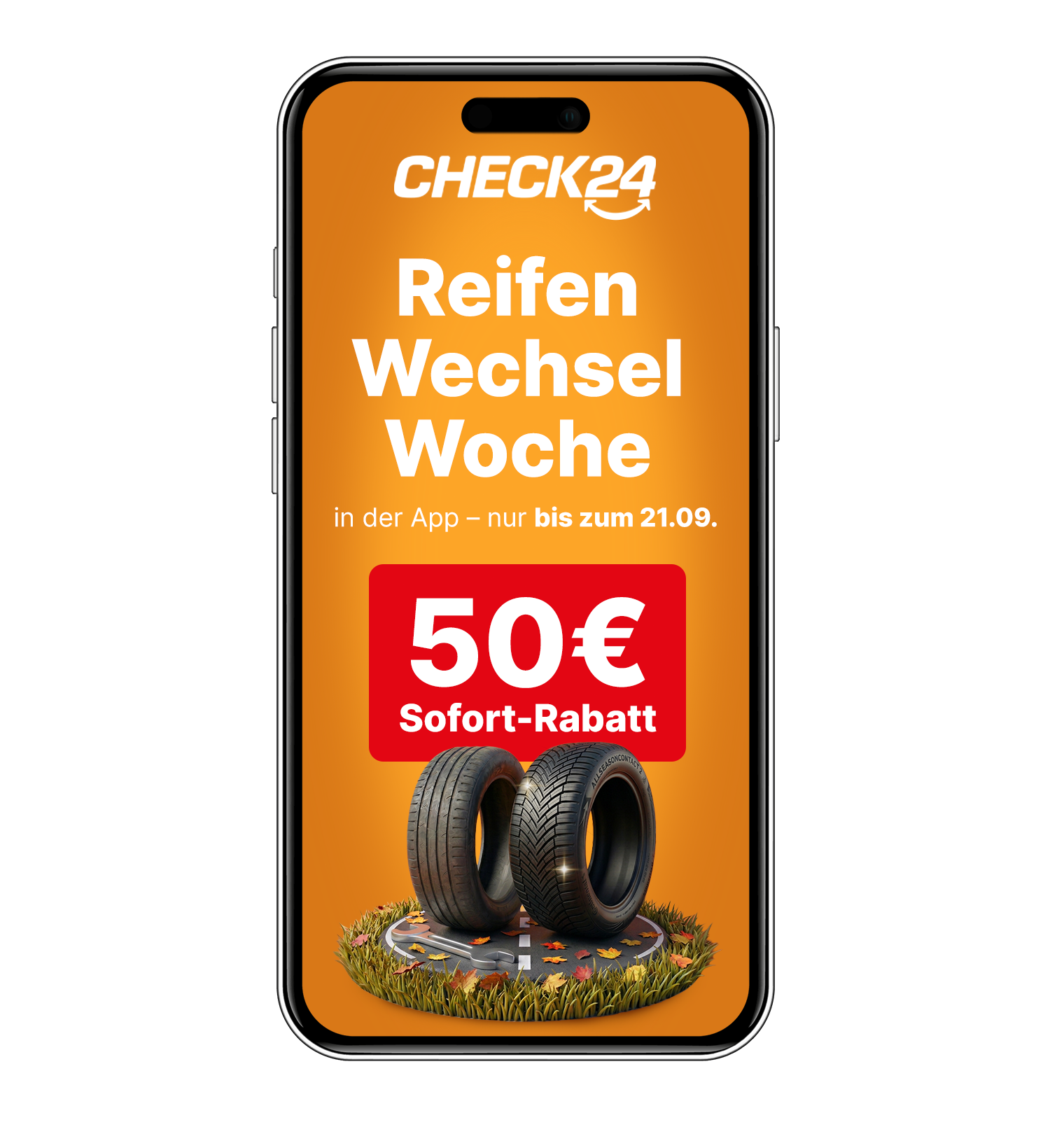 CHECK24 Reifenwechsel-Woche: 50€ Sofort-Rabatt bei Reifenkauf mit Montageservice (mehrfach einlösbar, nur über App)
