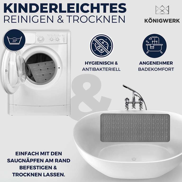 Königwerk Badewannenmatte rutschfest - 100% BPA frei [80x38cm] | Ohne PVC| Antirutschmatte Badewanne - Ideal für Erwachsene & Kinder