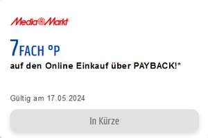 [Payback / Mediamarkt] 7fach Payback Punkte (3,5%) am 17.05.2024 beim Onlinekauf! ggf. personalisiert