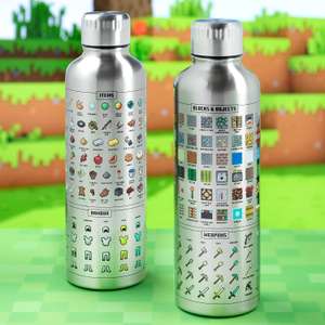 2er Set Paladone Minecraft Trinkflasche aus Metall, Offiziell lizenzierte Gaming Merchandise