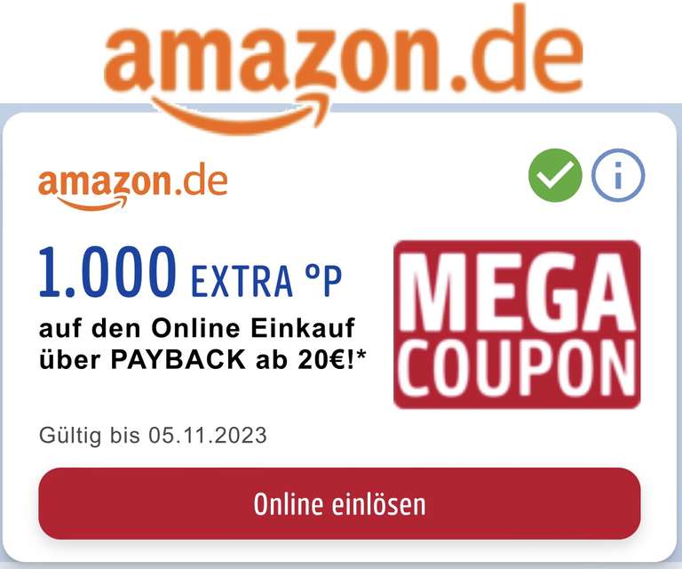 [Payback / Amazon] MEGA-Coupon 1.000 Punkte (ab 20€) gültig bis 05.11. und viele andere x-fach eCoupons ab 01.11. für Amazon.de, personalis.