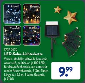 [ ALDI Süd ] Ab 05.12.22 CASA DECO LED-Solar-Lichterkette 100 LEDs 4 versch. Modelle ca. 9,9m Timer für Außenbereich
