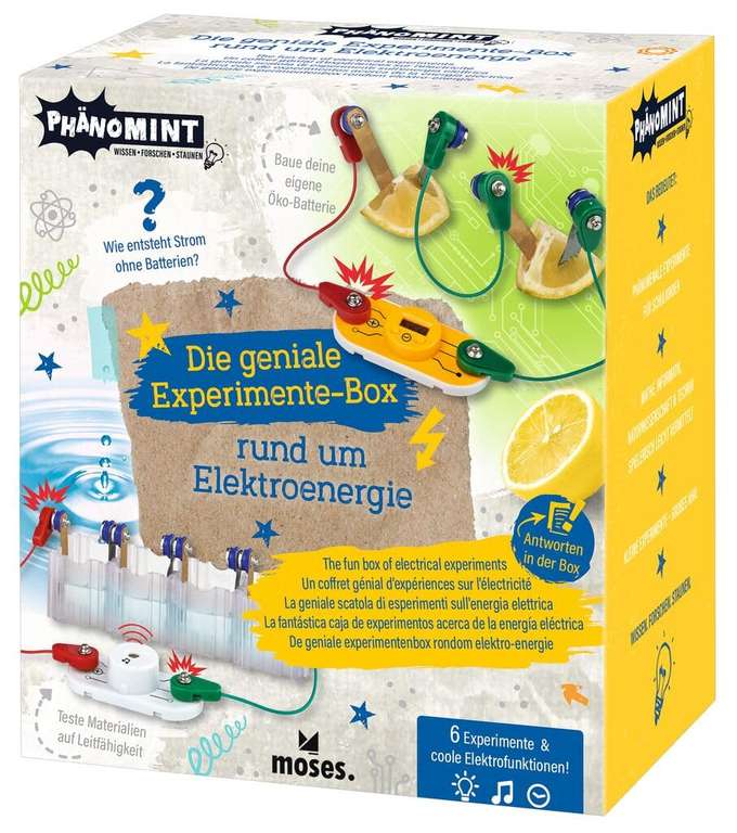 moses. PhänoMINT Die geniale Experimente-Box | Elektroenergie Experimentierkasten für Kinder, DIY Stromkreislauf, ab 8 J [Prime/Müller]