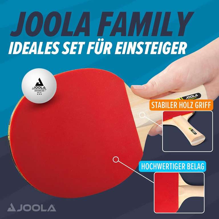 JOOLA Tischtennis-Set Family, Tischtennis-Set mit 4 Tischtennisschlägern, Tischtennisbällen und Tragetasche [Prime]