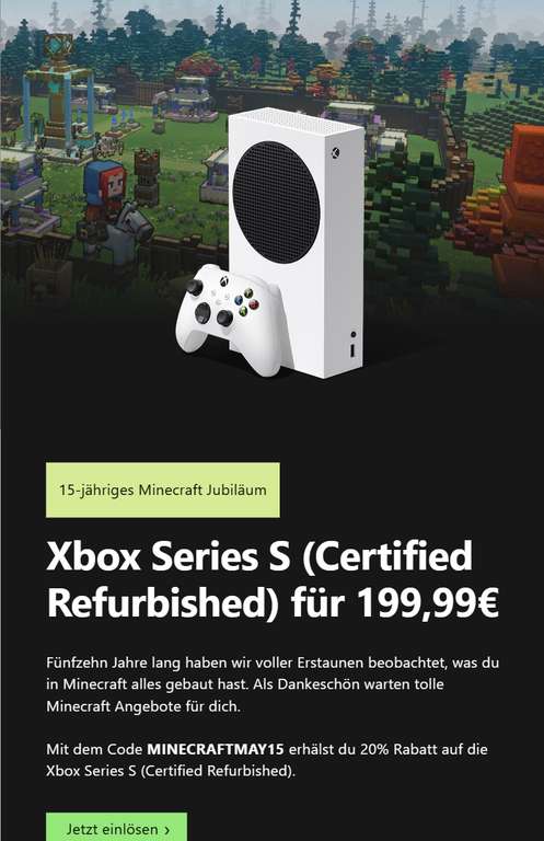 Xbox Series S (Certified Refurbished) mit Promo Code für 199,99 €