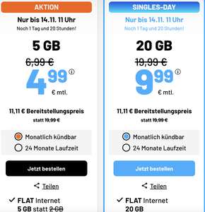 sim.de Allnet+SMS Flat, 5GB für 4,99€, AG 19,99€