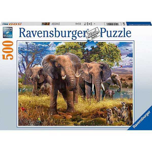 [KULTCLUB] Ravensburger Puzzle 500 Teile: Elefantenfamilie/Ausflug ins Grüne (ab 10 Jahren, Spiel)