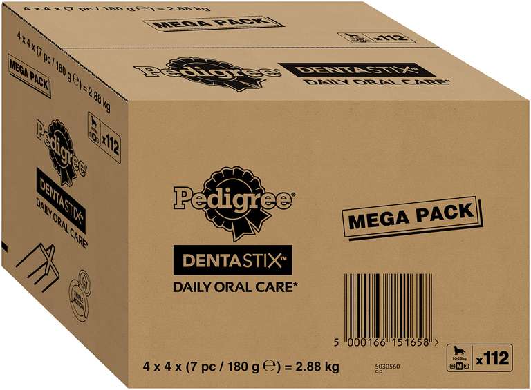 Pedigree DentaStix Daily Oral Care Zahnpflegesnack für mittelgroße Hunde (10–25kg), 112 Stück (5,68€/kg) (Prime Spar-Abo)