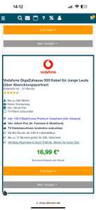 Vodafone Kabel 500 Mbits für Junge Leute eff. 16,99€ mit 100€ Bestchoice Gutschein