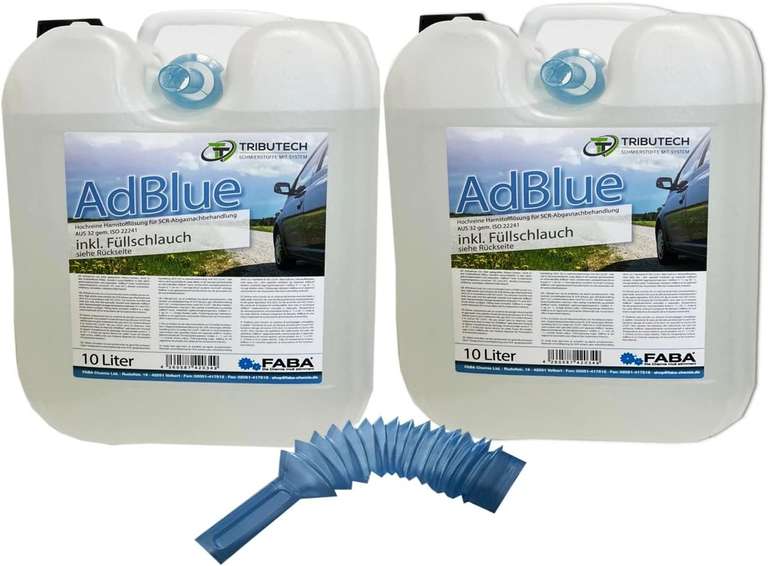 AdBlue hochreine Harnstofflösung für SCR Abgasnachbehandlung 2x10 Liter mit Einfüllschlauch